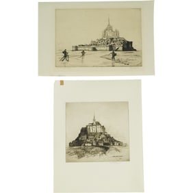 Reginald Green (1884–1971) - Mont Saint-Michel, France - Lot of 2 Pencil Signed Etchings