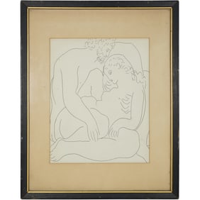 Vintage Picasso Style Framed Print – Lovers in Line Art