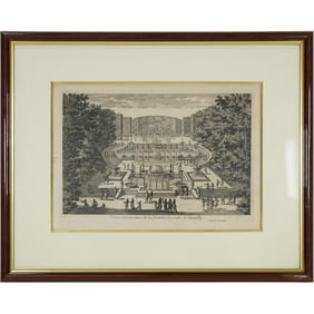 18th C. Pierre-Alexandre Aveline "Veue et Perspective de la Grand Cascade de Chantilly" Engraving,