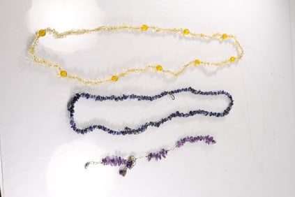 [3] 2-Strands Chip Lapis Stones Necklace 22 in. x 3/4 in.; Citrine Chip Necklace 44 in. x 1/2 in.; .