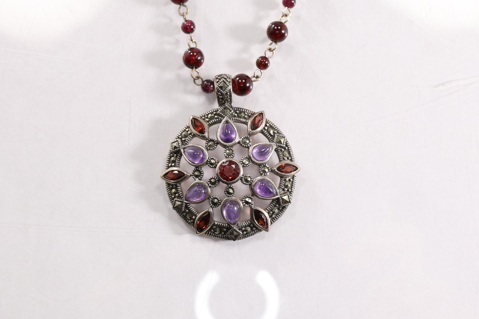 NF .925 Sterling Silver Blue Topaz, Citrine, Garnet, Purple Amethyst and Marcasites Ring size 5.25, (1 of 20)