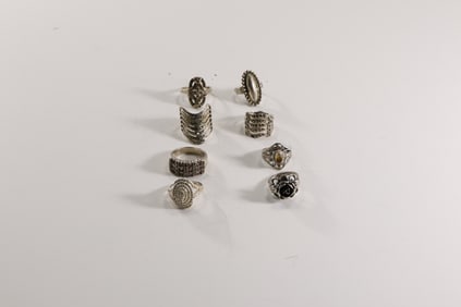 8 Assorted .925 Sterling Silver Rings, 40.2 grams, Nice Selection - See Pictures: .925 Rope Twist De