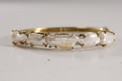 .925 Sterling Silver Vermeil with Freshwater Biwa Pearls and Claw Setting Bracelet 2 3/4 in. x 2 1/2