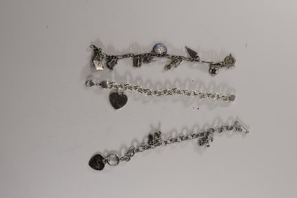 3 Assorted .925 Sterling Silver 62.4 grams, Charm Bracelets: .925 Charm Bracelet with 3 Charms , tog