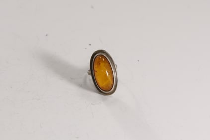 Sterling Silver with Amber Stone Ring size 7 , 1 1/8 in. x 5/8 in.