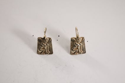 Sterling Silver 9.75 grams Allegorical Mythology Figure half man / half animal Pierced Drop Earrings