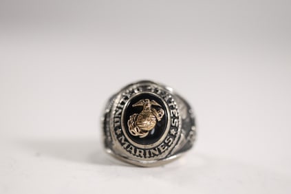 Sterling Silver, United States Marines, Crest Craft Star "Tun" Tavern Ring size 9.5 , 1 in. x 7/8 in