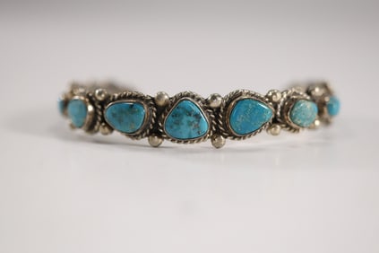 Sterling Silver with Turquoise Native American Indian Navajo Cuff Bracelet 2 3/4 in. x 2 in. x 1/2 i