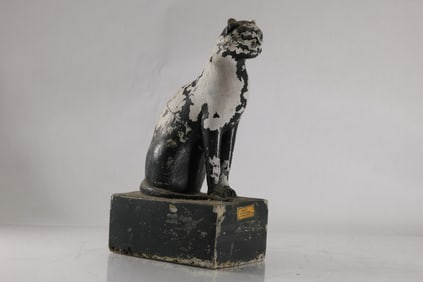 Egyptian Cat Figure Sculpture on Block Base, Label: Original in University Museum, Penn.