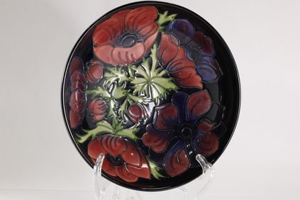 Moorcroft Anemone Patterned Fruit Bowl Deep Cobalt 3.5 in. height x 11 in. diameter
