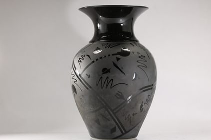 Vintage 1980's Memphis-Style Black Ceramic Vase by Stephen Fabrico 18 in. height x 13 in. wide