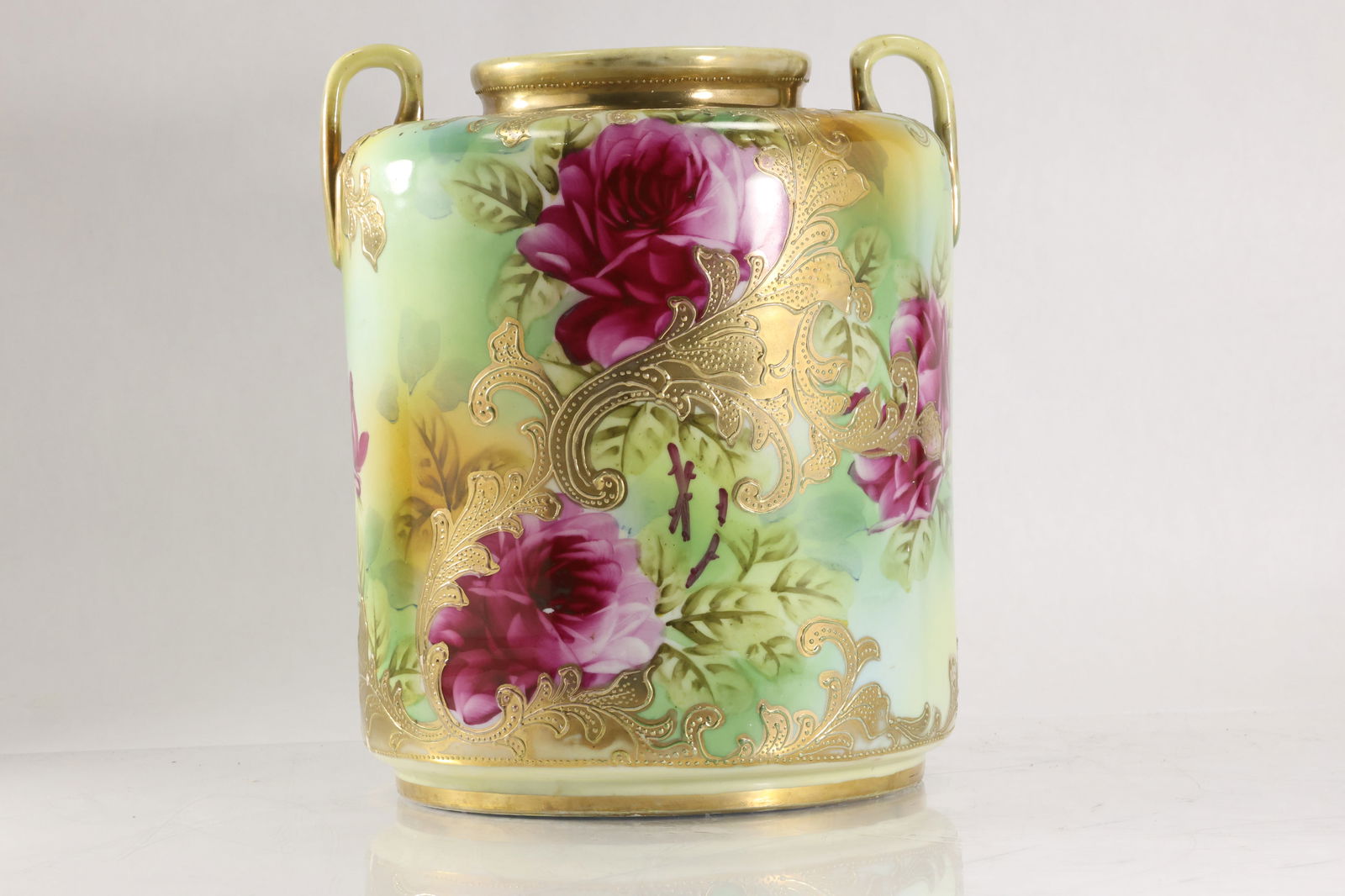 Large Art Nouveau Hand Painted Flowers and Gold Gilt Decoration Handled Porcelain Vase 10 in. (1 of 20)