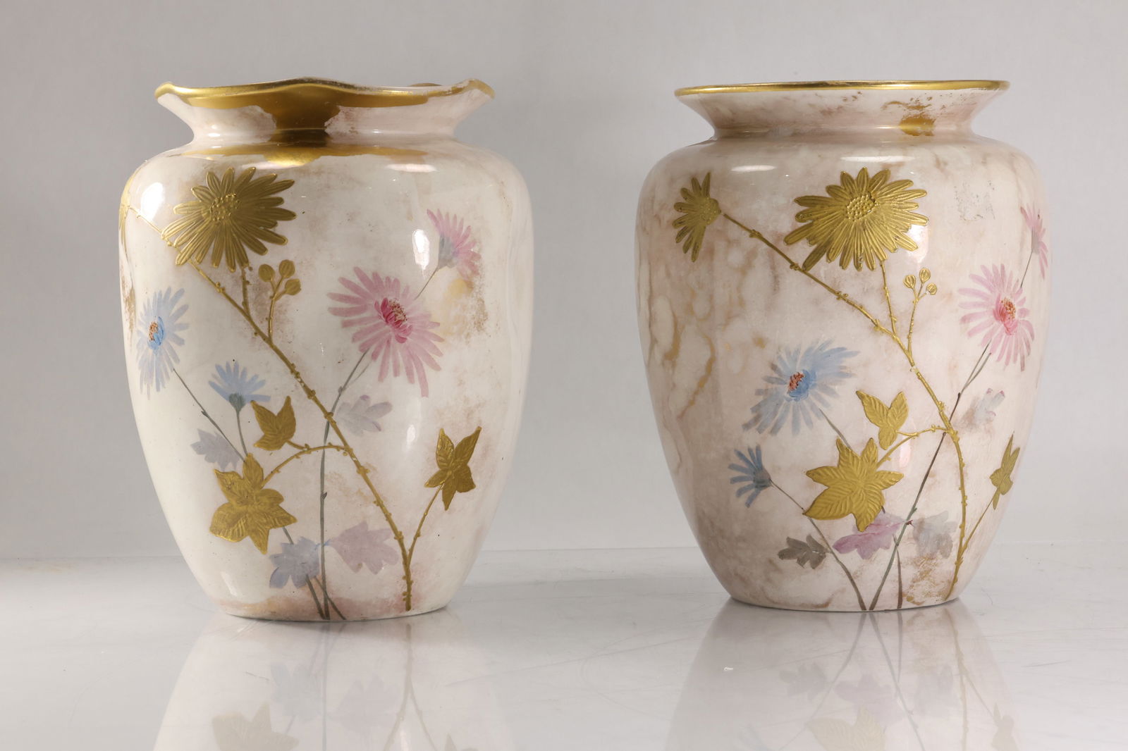 Pair 19th C. Mayer & Marsh BELLEEK Porcelain Vases Floral Decoration 9.5 in. height x 8 in. wide (1 of 20)