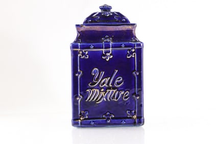 Antique Blue Ceramic “Yale Mixture” A Gentleman’s Smoke Tobacco Humidor Jar 9 in. height x