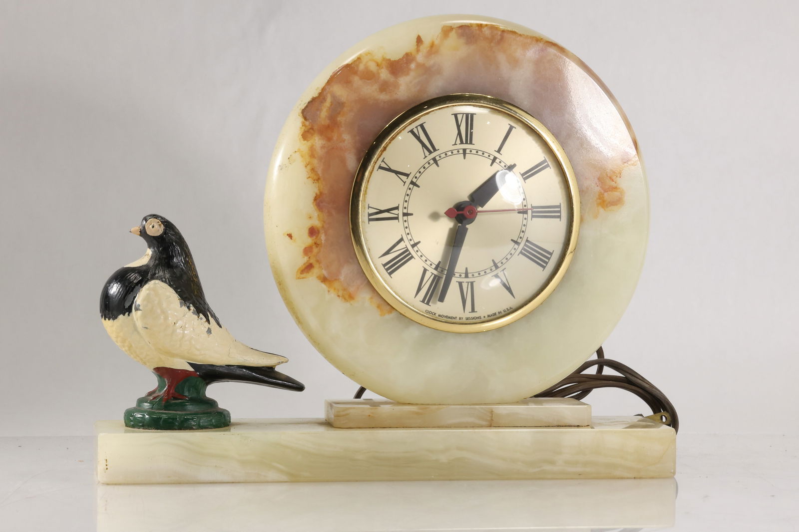 Sessions French Art Deco Onyx Electric Mantle Clock with Cast Metal Accent Bird 8 in. height x 11 in (1 of 20)