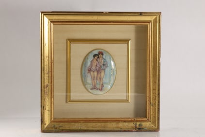 "Danza" by Hibel, #237/1000, Porcelain Plaque Man and Woman in Gold Shadow Box Frame