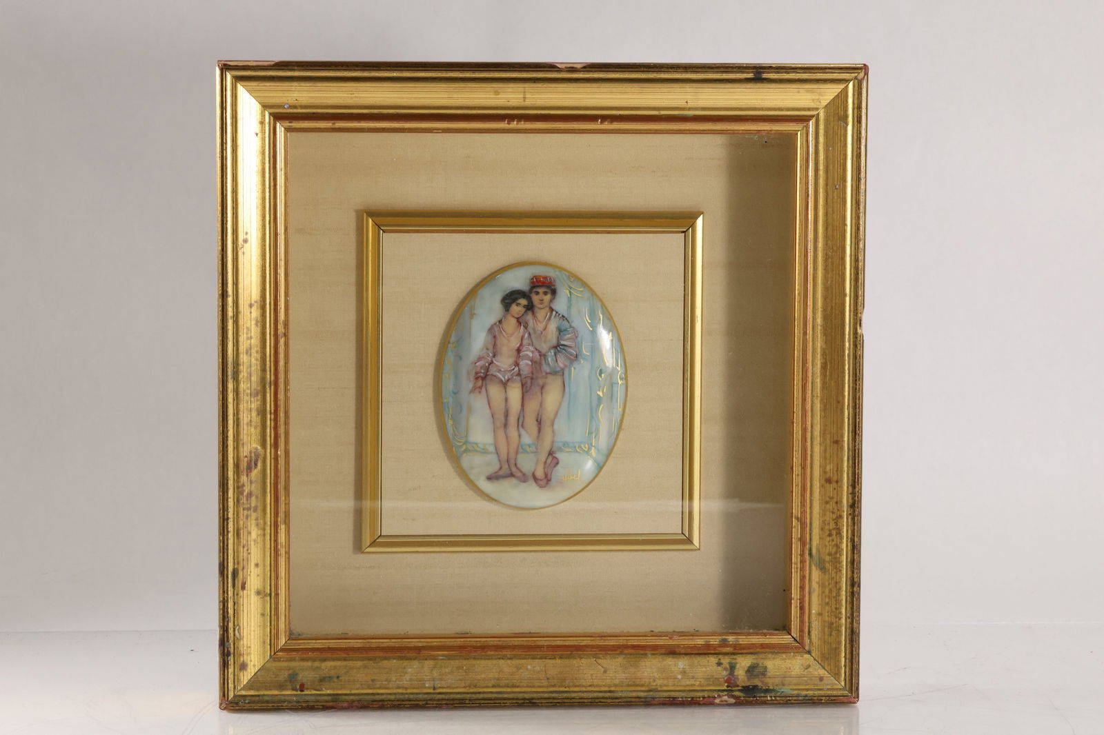 "Danza" by Hibel, #237/1000, Porcelain Plaque Man and Woman in Gold Shadow Box Frame (1 of 19)