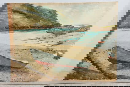 Franklin Shores [estate of] Watercolor Painting, Row Boat on the Shore, unsigned