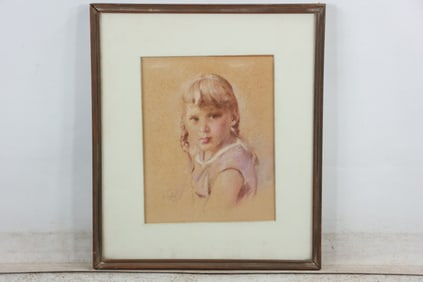 Dudley Gloyne Summers (1892 - 1975 New Jersey) Pastel Portrait Young Girl, Framed