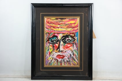 Vintage Painting, Abstract Face, Colorful, Framed, Unsigned