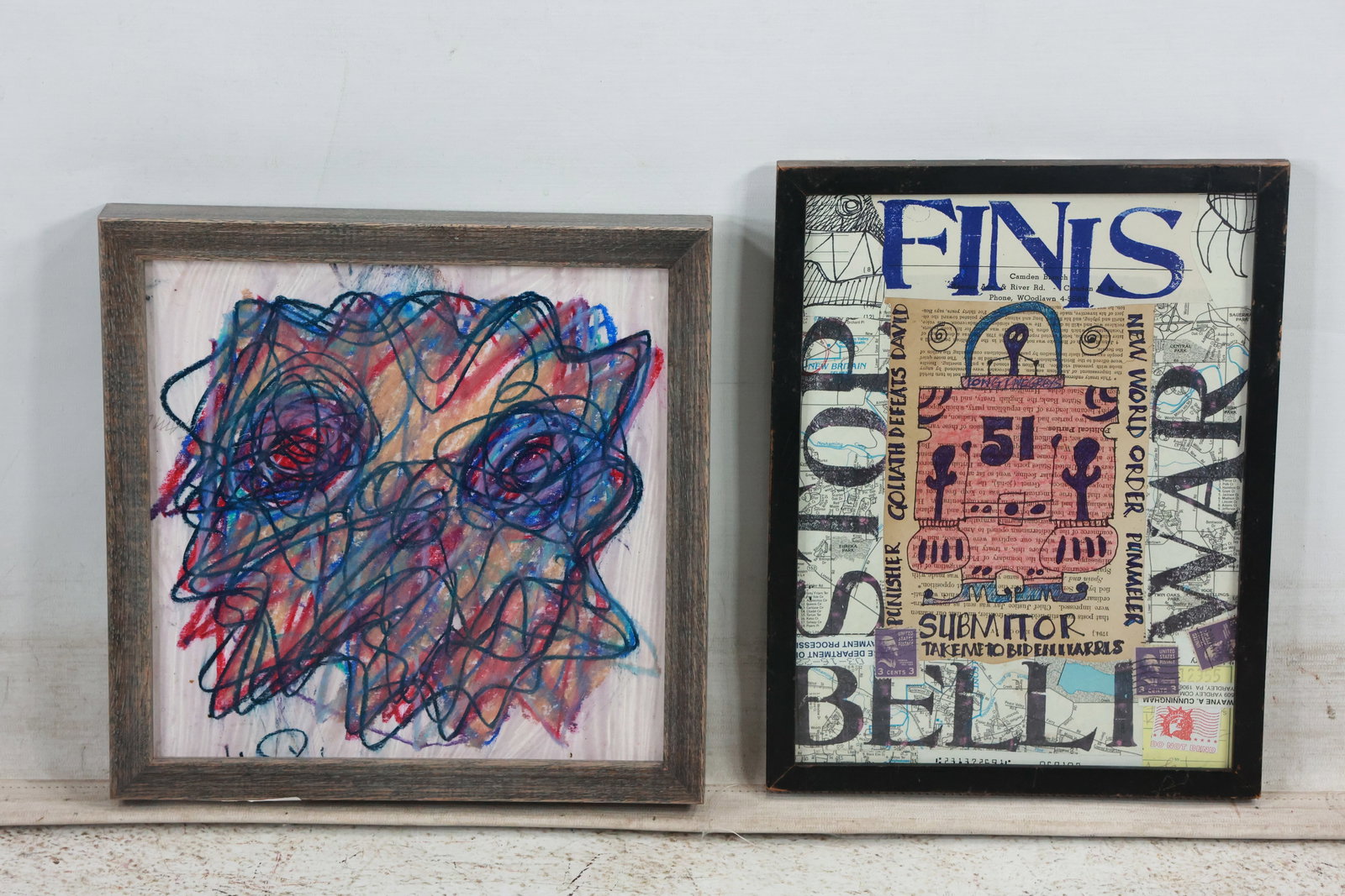 [2] Wayne Cunningham, American, Collage Art, Mixed Media, Grotesque Figure, both Framed (1 of 15)