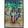 Artist Signed Oil on Canvas Painting Haitian Figures, Framed