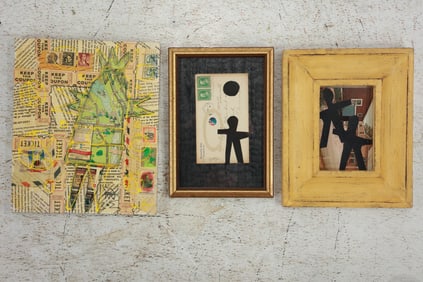 [3 Assorted] Wayne Cunninghan, American, Abstract Collage Art Work, All are Framed