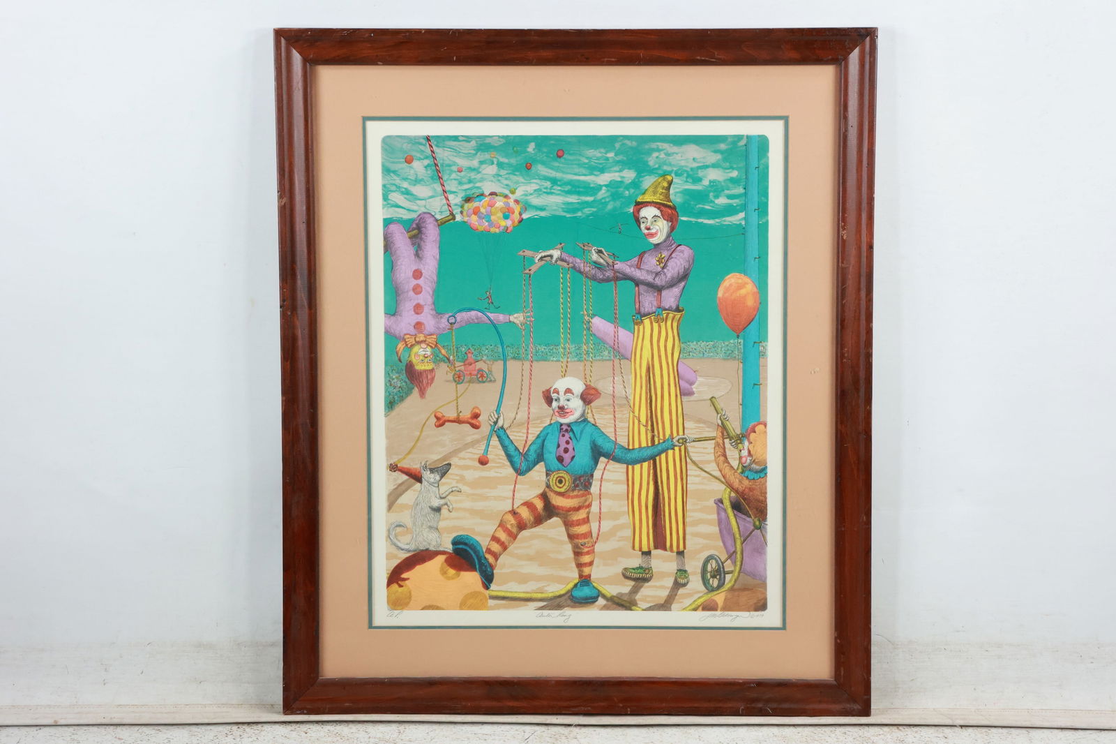 "CENTER RING" - A/P LITHOGRAPH - CLOWNS - by J GETSINGER 1979, Framed (1 of 17)