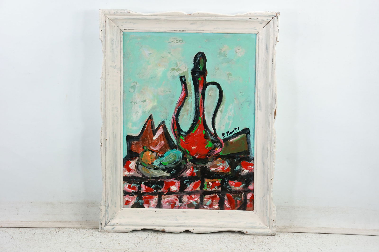 Rocco Monticolo, R Monti, 1931-2022, Oil on Canvas Painting ABSTRACT TABLE TOP STILL LIFE (1 of 18)