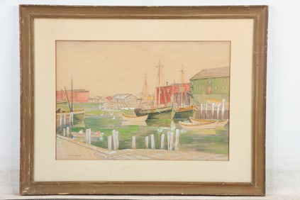 B V McGrath, American, Watercolor Painting, New England Harbor