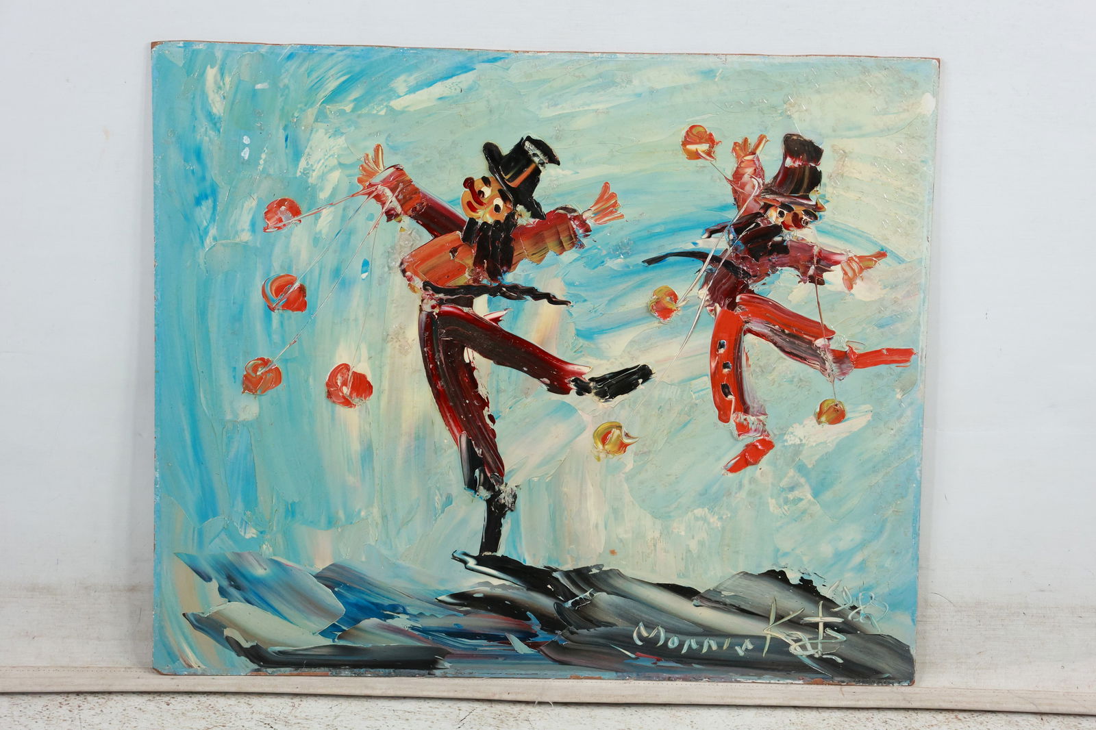 Morris Katz 1982, Jewish American, Acrylic Painting on Board "Dancing Clowns" (1 of 15)