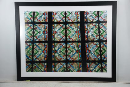 Large Framed Serigraph Wall Art Notre Dame Stain Glass Window
