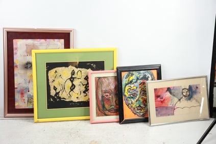 Estate Grouping of 5 Assorted Abstract Paintings, Watercolors, by Various Artists