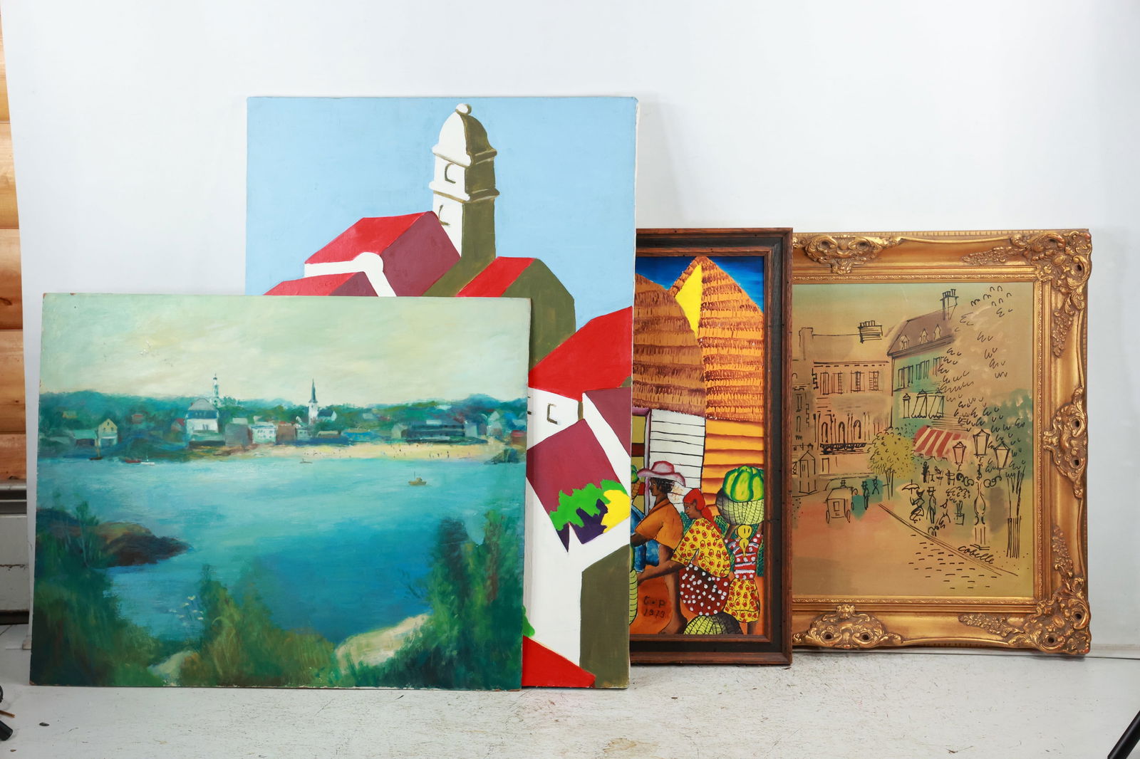 4 Assorted Estate Oil Paintings including Charles Cobelle (1902–1994) and Haitian Art - See: 4 Assorted Estate Oil Paintings including Charles Cobelle (1902–1994) and Haitian Art - See Pictures. size range: 26-36