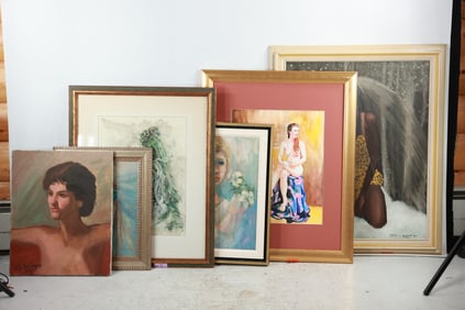 Estate Grouping of 6 Assorted Paintings Nudes, Portraits - Variety - Various Artists - See Pictures