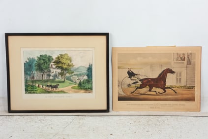[2] Currier and Ives: Color Lithograph The Celebrated Trotting Mare LUCY Passing The Judge's Stand;