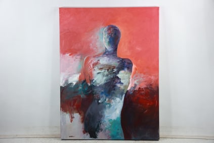 Jean Wallin (Born 1942), Sante Fe NM, Acrylic Painting on Board, Figure, "Behind The Scenes"