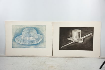 Peter Passuntino, Unsigned from Estate of The Artist, 2 Lithographs "Hats"
