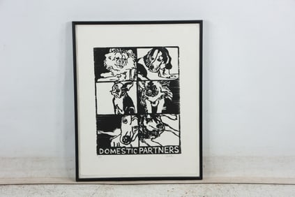 Carola, A/P Lithograph, Dogs, "Domestic Partners", Framed