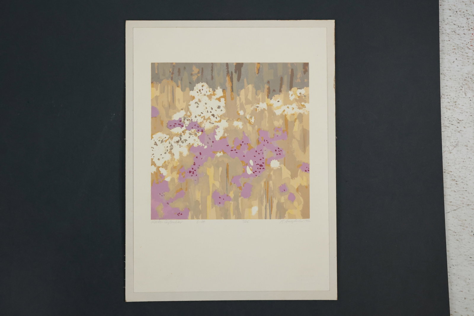 Robert Angeloch 1922-2011, Color Woodcut, Weeds: September, 1982, #7/25, S-84: Robert Angeloch 1922-2011, Color Woodcut, Weeds: September, 1982, #7/25, S-84. Provenance: acquired directly from Artist's Estate Woodstock New York. Well Listed American Artist. size: 12 x 16 Sleeve 