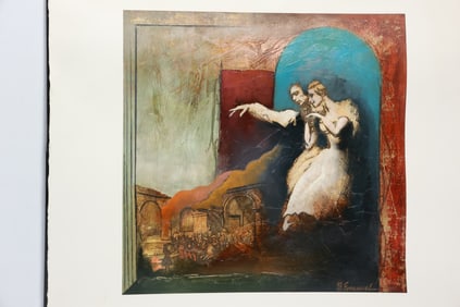 Signed B Emanuel, Serigraph, Theatrical Lady and Gentleman