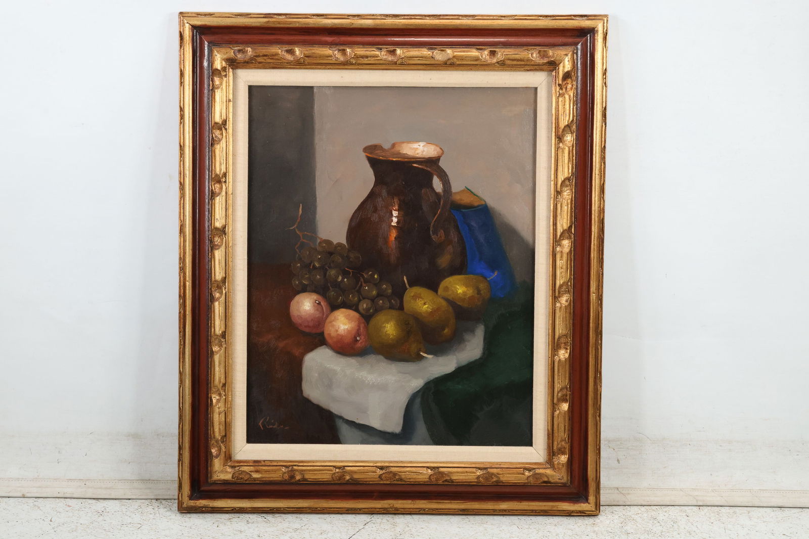 Roel Wildeboer (1902 - 1989) Netherlands, Still Life Oil on Canvas Painting, Fruit, Grapes, Pitcher (1 of 16)