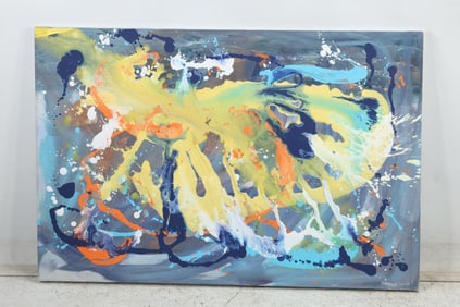 20th C. Oil on Canvas Painting ABSTRACT Expressionism 24 in. x 36 in.