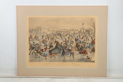 Currier & Ives Litho NY, Central Park Winter The Skating Pond