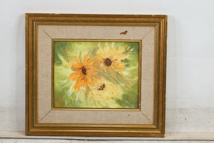Vintage Oil on Board Painting "Sunflowers", Framed