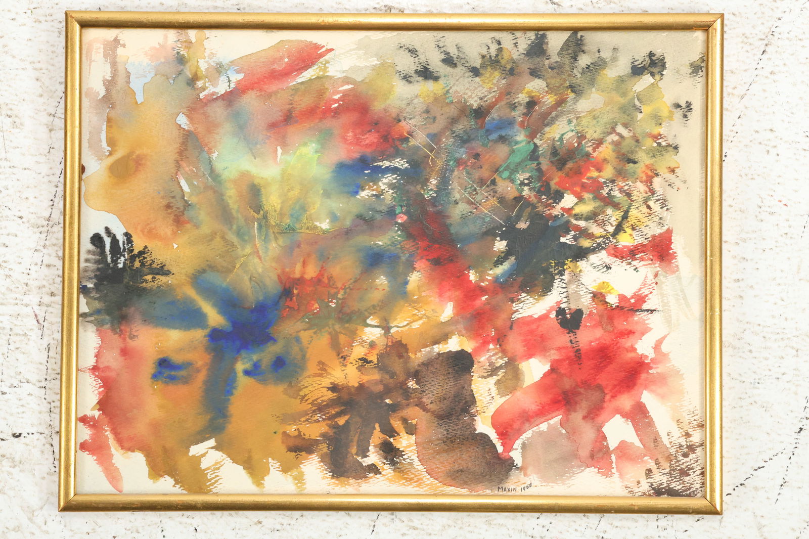 Signed Maxin 1950, Abstract Watercolor Painting, Framed (1 of 10)