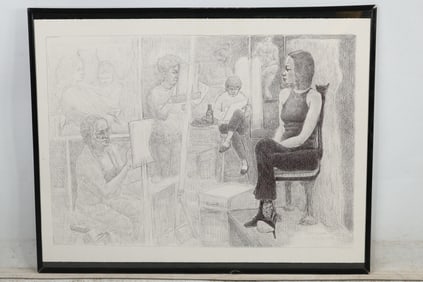 Alfredo Ortiz, Puerto Rica Artist; Sketch on a Napkin of "Janet Moravek", Framed