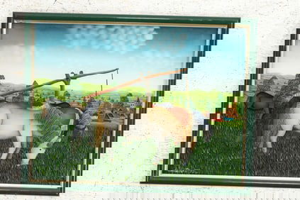 Drazen Tetec '99, Croatia, Fine Painting of Horses Grazing, Artist Biography on Verso