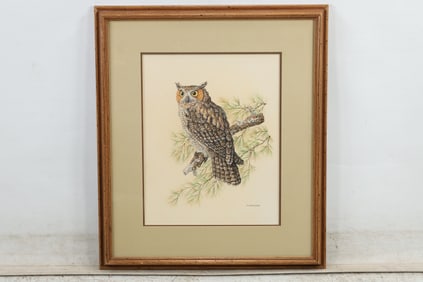 Christopher Forrest (Born 1946) New Jersey, Watercolor Painting "Screech Owl", Gallery Label