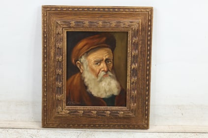 H J Topman [b. 1907] Netherlands, Oil on Canvas Painting Bearded Man Portrait, Framed